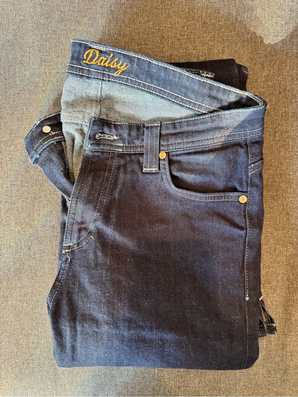 Daisy Dark Blue Denim Jeans with Yellow Embroidered Back Pockets